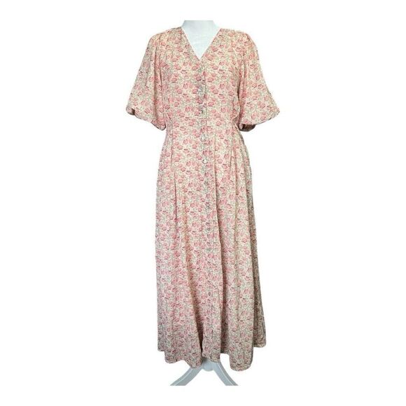 Roolee Dresses & Skirts - Roolee Pink/Peach Floral CottageCore Puff Sleeve Button Down Maxi Dress …